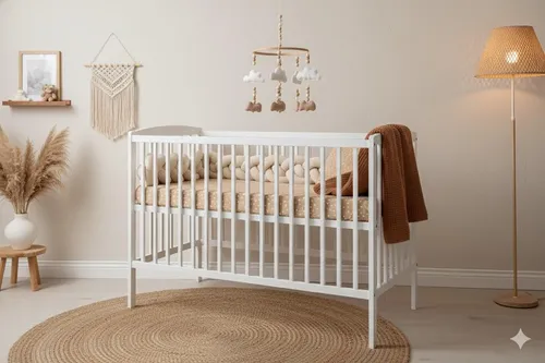 2in1 Babybett und Kinderbett 120x60cm, Weiss, mit Matratze