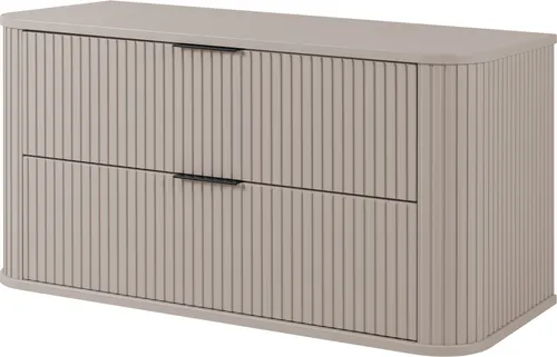 Badezimmerschrank Kaschmir mit schwarzen Griffen in beige von 3E 3xE living.com