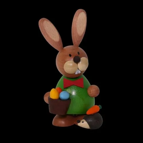Kunsthandwerk Ullrich Osterfigur Osterhase stehend mit Igel und Eierkorb BxHxT 7x12x6cm NEU Osterhase Eierkorb Igel Frühling Osterfigur Holzkunst