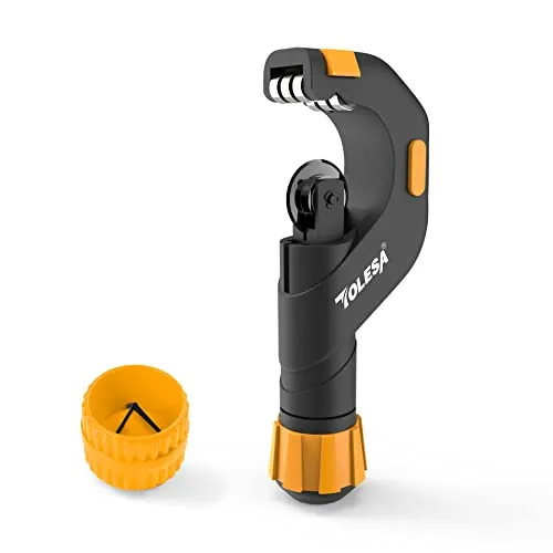 TOLESA Rohrschneider 5-50mm mit Entgrater, für Kupfer, Edelstahl, PVC | Scharfes Schneidrad, 6 kugelgelagerte Rollen, Aluminiumlegierung, Entgrater mit Hochgeschwindigkeitsstahl, 5 bis 50 mm