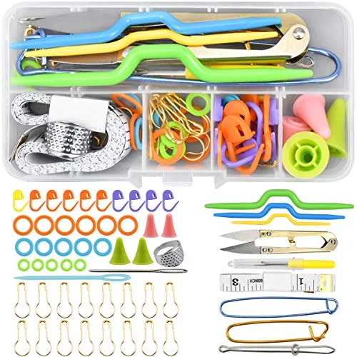 56Teilige Häkelnadeln Strickzubehör Maschenmarkierer Strickset Häkeln Ringe Stricken Werkzeug Zubehör Stricknadeln DIY Crafts Tool Zubehör, Häkelhaken Strickwerkzeug mit Schere, Fingerhut, Stichreißer
