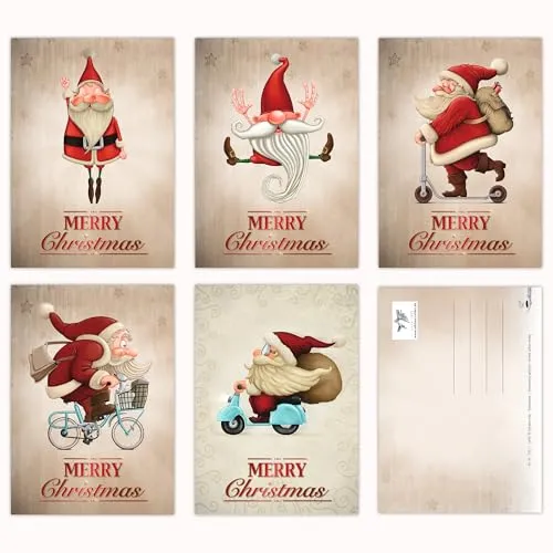 Edition Colibri 15 Weihnachtskarten: Lustige Weihnachtsmänner, 5 verschiedene Motive je 3 Karten, A6, Weihnachten Karten Set, Weihnachtspostkarte (11051-55)