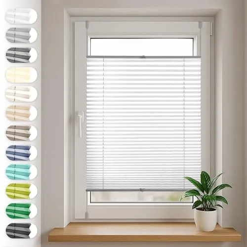 Produktbild Sonello Plissee Klemmfix ohne Bohren 30cm x 100cm Grau Faltrollo Plisseerollo Jalousie für Tür & Fenster Blickdicht Sichtschutz Sonnenschutz Fertifplissee Rollo