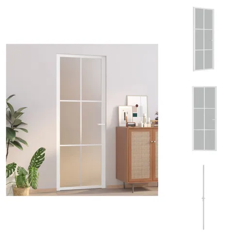 vidaXL Innentür 76x201,5 cm Weiß Mattglas mit Aluminiumrahmen