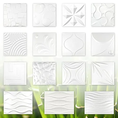 3D Wandpaneele, Zuckerrohr- & Bambusfaser weiß - 100% Natur Paneele Wandverkleidung (50x50cm BLADED, 1 Platte) Verkleidung Deckenpaneele