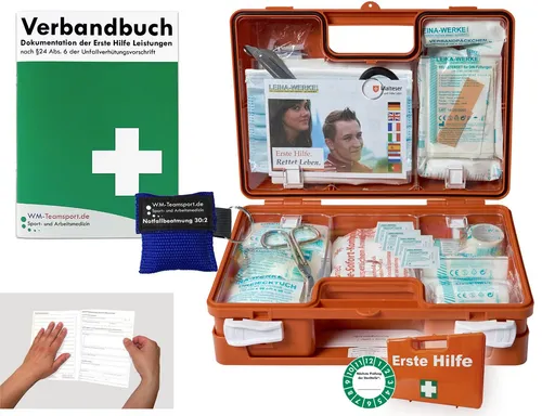 WM-Teamsport Erste-Hilfe-Koffer - Erste-Hilfe-Koffer DIN 13157 für mobile und stationäre Einsätze, robust und mit umfangreicher Ausstattung für alle Notfälle, inklusive Notfallbeatmungshilfe und Prüfplakette.
