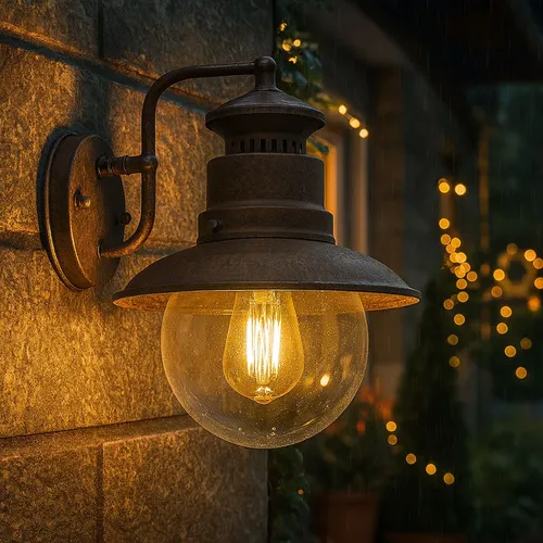 Rostfarbene Außenlampe Wandleuchte mit Glas, E27 Fassung