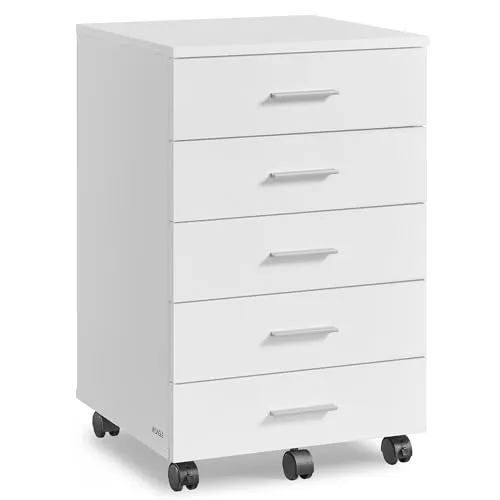 VASAGLE Rollcontainer mit 5 Schubladen, mobiler Aktenschrank für Büro und Homeoffice, wolkenweiß OFC081W01