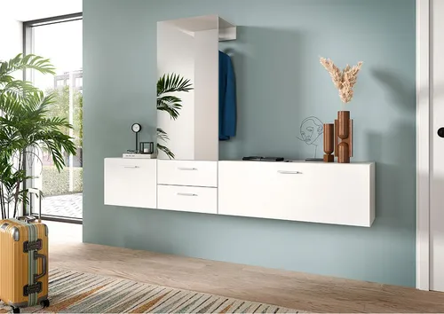 Garderobenkombination weiß 208x190 cm - Hochwertige Garderobenkombination in elegantem Weiß, perfekt für jeden Eingangsbereich. Maße: 208 cm Breite, 190 cm Höhe. Erhalten Sie 10€ Willkommens-Gutschein bei Newsletter-Anmeldung!