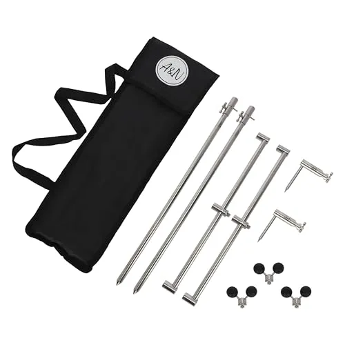 A&N Edelstahl Rutenhalterset Buzz Bar 50-90cm für 3 Ruten Karpfenangeln