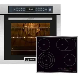 Kaiser Küchengeräte Backofen-Set Herd Set Autark Einbaubackofen,Edelstahl, 79L, 15 Fkt. mit Glaskeramikkochfeld 60 cm Schwarz glas EH 6306 R+KCT 6715 F., mit 1-fach-Teleskopauszug silberfarben