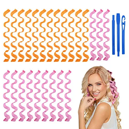 URAQT Lockenwickler Große Locken, 24 Stück Spiral Locken Wave Styling Kit, Haar Lockenwickler Hair Curler mit Styling Haken für alle Frisuren (5cm)