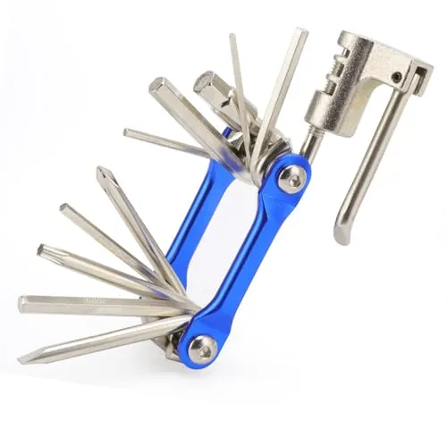 QitinDasen Fahrrad Multitool, 11 in 1 Fahrrad Reparatur Werkzeug, Mini Faltbares Fahrrad Multifunktionswerkzeug (Blau)