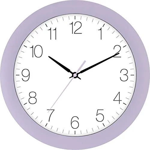 Eurotime Funkwanduhr, 30 cm, Flieder, Kunststoffgehäuse, gewölbtes Echtglas, automatische Zeitein- und Zeitumstellung von Sommer- und Winterzeit, klares Zifferblatt, 52800-21-2