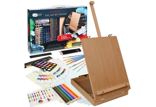 Artina 188tlg Malset Vincent - XXL Malkoffer Set mit Kofferstaffelei, ideal für Einsteiger und Hobbymaler mit umfassendem Zubehör für alle Maltechniken