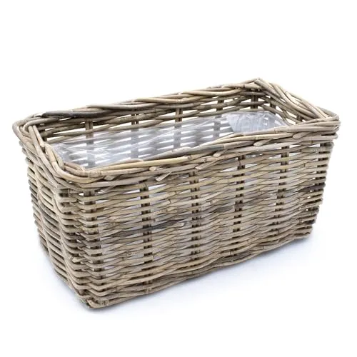 Spetebo Weide Pflanzkasten Natur - 40 cm eckig - Garten-Zubehör, natürlicher Blumenkorb im Landhausstil, direkt bepflanzbar dank eingearbeiteter Folie für ein stilvolles Pflanzen-Arrangement.
