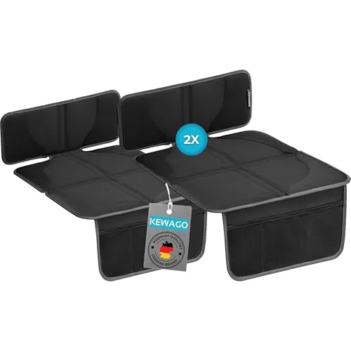 Kewago Kindersitzunterlage Auto 2 Stück schwarz - ISOFIX GEEIGNET - rutschfeste Autositzunterlage für Kindersitze & Sitzerhöhung - Sitzschoner Auto Rückbank - Autositzschoner Kinder