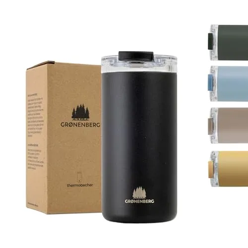 Groenenberg Thermobecher 473 ml - 100% auslaufsicher, hält Getränke bis zu 4 Stunden heiß und besteht aus 90% recyceltem Edelstahl