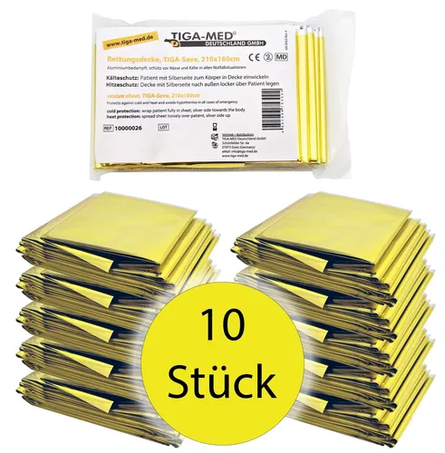 Rettungsdecke Rettungsdecken 10er Set = 10 Stück Gold/Silber 210x160cm Rettun...