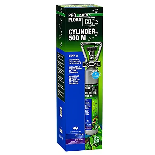 JBL Proflora Mehrwegflasche Cylinder 500 M + mit 500 g CO2 - CO2 Ausstattung für Aquarien, langlebige Mehrwegflasche mit 500 g CO2 für gesundes Pflanzenwachstum und klare Wasserqualität