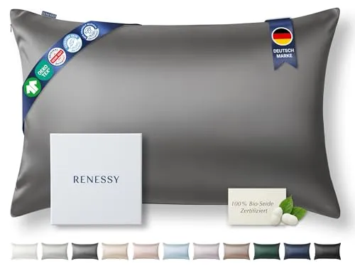 RENESSY Kissenbezug aus 100% Bio-Seide 40x80 cm in grau von RENESSY