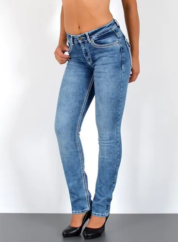 ESRA Straight-Jeans High Waist Straight Fit Jeans Damen Stretch Hose mit dicker Naht G11 High Waist Damen Jeanshose Straight Leg mit dicker Naht bis Übergröße