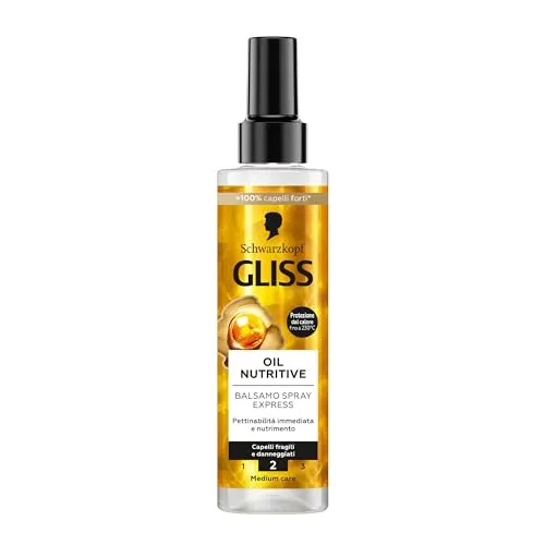 Schwarzkopf Gliss Oil Nutritive Conditioner Spray Express, nährend, 200 ml, Leave in Conditioner Spray mit Omega-9 und Marulaöl, Conditioner ohne Ausspülen und Hitzeschutz für strapaziertes Haar