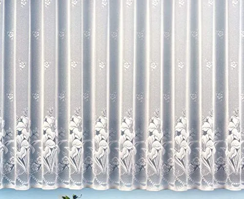 heimtexland Gardine Vorhang Jacquard Store mit Bleiband für schönen Fall weiß schönes Blumenmuster Allover mit Kräuselband/Universalschienenband HxB 220x450 cm für Fensterbreite 140-185 cm Typ43