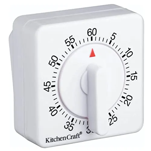KitchenCraft Aufziehbarer Küchen-Timer, 60 Minuten, Weiß