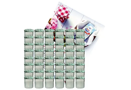 48er Set Sturzglas 350 ml mit karierten Deckeln und Rezeptheft - Vorratsgläser für das Einkochen, luftdicht und vielseitig einsetzbar. Inkl. GRATIS Rezeptheft mit leckeren Ideen! Ideal für Marmelade, Obst, Gemüse und mehr.