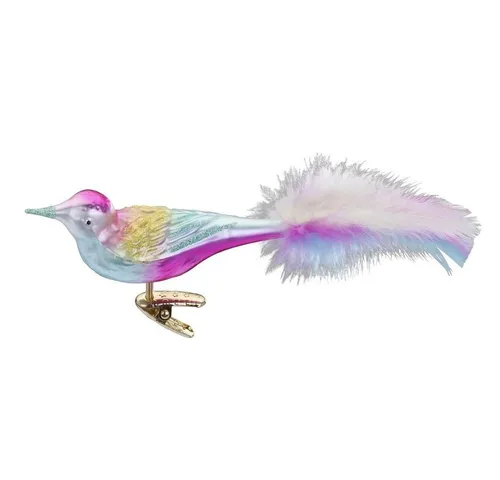 INGE-GLAS® Christbaumschmuck, Christbaumschmuck Vogel auf Clip Glas 11cm hellblau / pink, 1 Stück