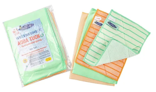 AQUA CLEAN Aqua Tuch Systemreinigung 4er Set - Effektive Reinigungstücher für streifenfreies Fensterputzen und Glanz auf Glas, Spiegel und Chromoberflächen. Ideal für die schnelle und gründliche Pflege in Ihrem Zuhause.