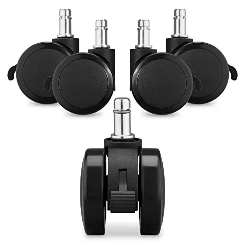 kwmobile 5x Hartboden Rollen mit Bremse 11/22 mm - auch für Weichboden - 360° Bürostuhl Rollen Ersatzrollen - Ersatz Bürostuhlrollen Set in Schwarz
