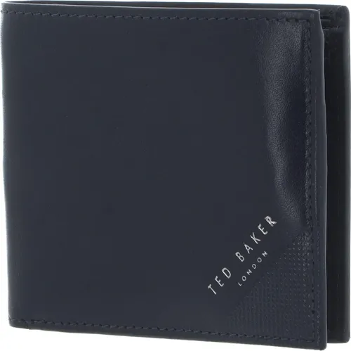 Ted Baker Leder Geldbörse Prugs Embossed Corner Leather Bifold Coin Wallet Navy - Elegante Geldbörse aus hochwertigem Leder mit RFID-Blocker für sicheren Schutz. Mit vier Kreditkartenfächern und kompaktem Design ist sie ideal für den Alltag und passt perfekt in jede Tasche.