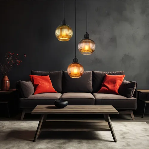 Pendellampe 3 flammig - Elegante Esstischleuchte mit Glaskugeln - Lampen - Stilvolle Hängeleuchte mit 3 gerillten Glaskugeln in Grün, Petrol und Bronze, sorgt für gemütliche Beleuchtung und eine moderne Atmosphäre in Ihrem Wohnraum.