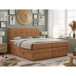 Boxspringbett LUKA-KING 140x200cm - Orange mit Topper - Hochwertiges Polsterbett mit 7-Zonen-Taschen-Federkernmatratzen und zwei Bettkästen für optimalen Stauraum. Ideal für komfortables Schlafen und stilvolle Einrichtung.