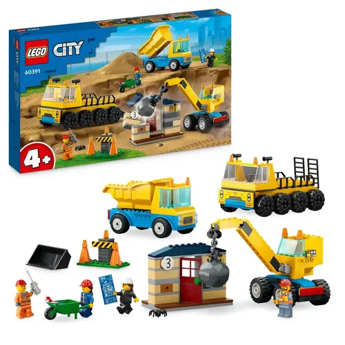 LEGO City Baufahrzeuge und Kran 60391 - Spielset mit Bagger, Kipper und Abrissbirne, kreatives Lernspielzeug für Kinder ab 4 Jahren