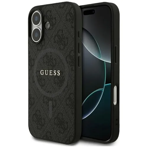 GUESS MagSafe Hülle für iPhone 17 - 4G Ring Classic Logo Schwarz - Handyhülle mit exklusivem 4G Ring Classic Logo, MagSafe-kompatibel und aus hochwertigem Kunstleder für optimalen Schutz und elegantes Design.