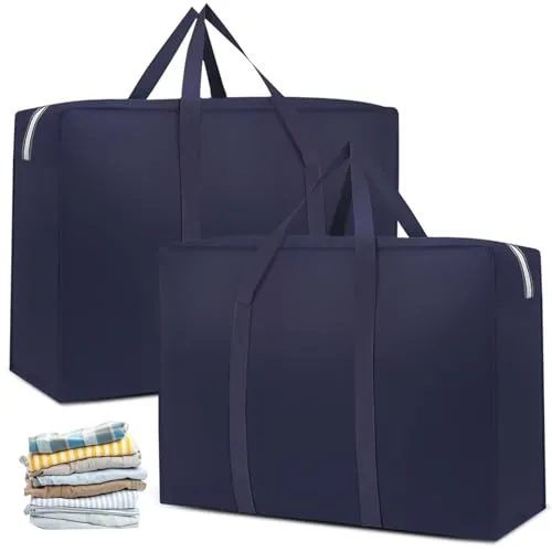 2er-Pack Aufbewahrungstasche für Bettdecken: WIYETY Bettwäsche Tasche Aufbewahrung Bettzeug, Groß Aufbewahrungstasche, Handliche Reißverschluss-Bag für Bettwäsche Bettdecken Kissen (110L)