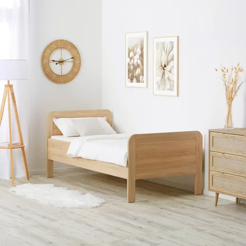 Homestyle4u Holzbett 90x200 - Komfortbett in Braun und Weiß - Betten: Höhenverstellbares Einzelbett mit erhöhtem Einstieg, ideal für Senioren. Einfacher Aufbau per Stecksystem.