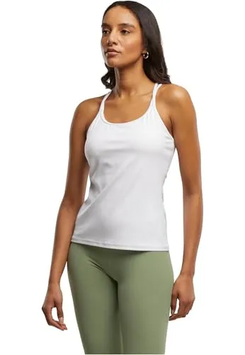 Urban Classics Damen Sport Top TB7806, Weiß, L - T-Shirts für Damen – figurbetontes Tanktop mit filigranen Trägern und abnehmbaren Pads für flexiblen Halt, ideal für Sport und Freizeit.