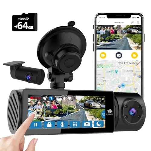 Z-Edge Dashcam 3-Kanal 5K/4K/2K/1080P mit GPS und Wi-Fi - Erleben Sie UHD-Aufnahmen bis zu 5K mit der Z-Edge Dashcam. Mit GPS, Wi-Fi, IPS-Touchscreen und 155° Weitwinkelobjektiv für optimale Sicherheit im Straßenverkehr.