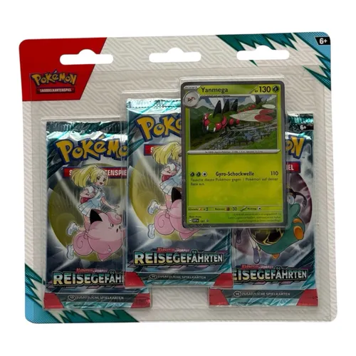 Pokemon TCG - Reisegefährten - Yanmega 3er Blister Pack - TCG OVP Displays mit 3 Boostern, ideal für Sammler und Spieler, die die Yanmega-Karte in deutscher Sprache entdecken möchten.