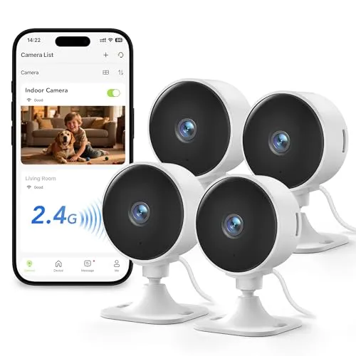 GNCC 4-Pack Überwachungskamera Innen, Haustierkamera mit App, 2.4Ghz WLAN
