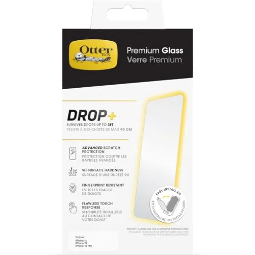 OtterBox Premium Glass Screen Protector für iPhone 14/13/13 Pro - Ultradünnes Hartglas, fortschrittlicher Kratzschutz und bruchsicher bis 3ft