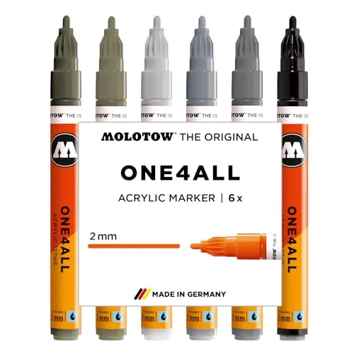 Molotow ONE4ALL Marker - 127HS Grey Set für kreative Projekte - Schreibutensilien für Deko, DIY und Streetart – vielseitig einsetzbar mit mattem Finish für perfekte Ergebnisse.