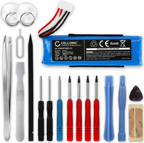 CELLONIC, Lautsprecherakku kompatibel mit JBL Flip 4, Flip 4 Special Edition (3000mAh, 3.7V) + Werkzeug-Set Ersatzakku GSP872693 01