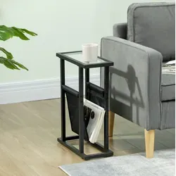 Beistelltisch Aus Glas Schwarz 40 X 18 X 55,5 Cm Mit Metallrahmen Und Stofftasche