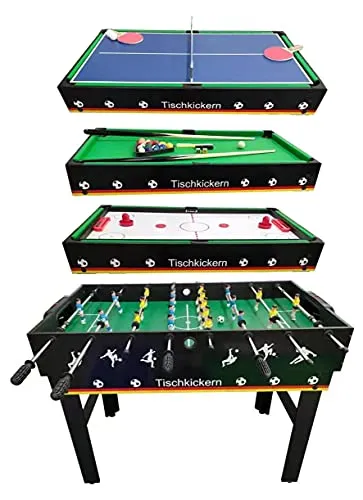 Izzy Multifunktionstisch 4 in 1 - Pool-Billardtische: Vielseitiger 4-in-1 Tisch mit Tischfußball, Billard, Tischtennis und Speed-Hockey - ideal für Spielspaß für die ganze Familie!