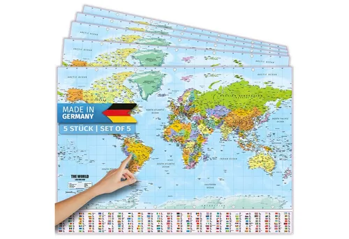 Goods+Gadgets Poster GOODS+GADGETS Weltkarte Poster – Politische Weltkarte mit Flaggen, Politisch (mit Fahnen & Flaggen, 5 St), 140x100cm